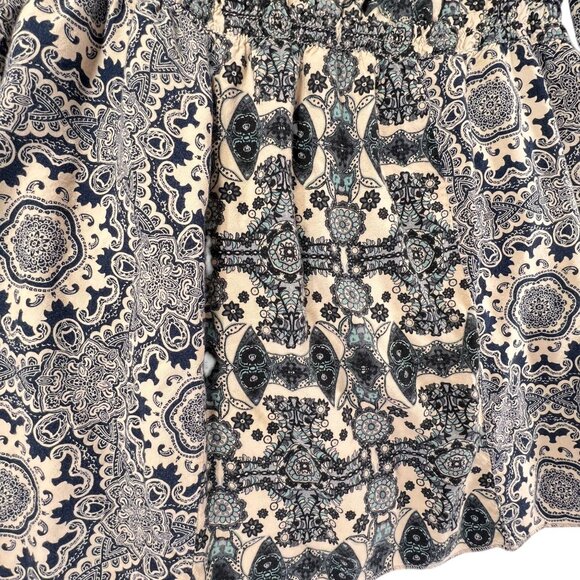 One World Boho Tunic Embroidered Peasant Gypsy Top Paisley Lg Smocked Waist - Picture 5 of 14